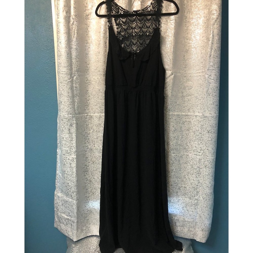 Torrid Linen & Lace Black Midi Dress Size 3